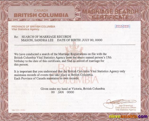 Canada British Columbia marriage certificate